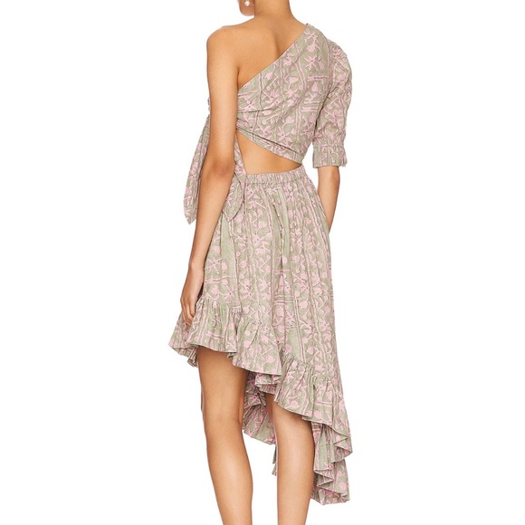 REVOLVE Cleobella Paola Ankle Asymmetrical Ruffle Dress Border Print Size Medium - Picture 2 of 16